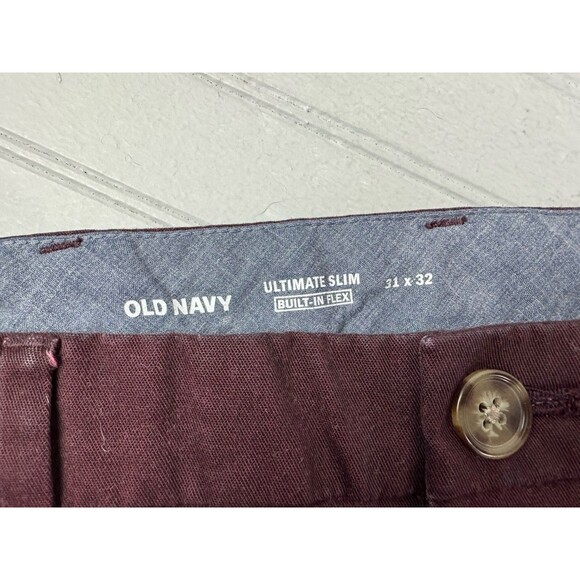 Old Navy Size 31x32 Mens Chino Pants Burgandy Ultimate Slim (Actual Inseam 30.5) - Picture 2 of 3